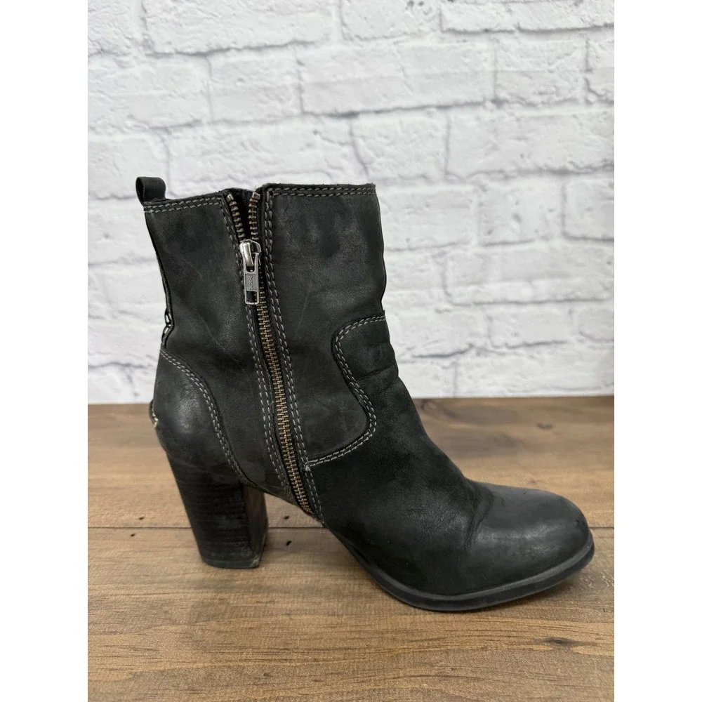Sperry Top-Sider Dasher Grace Black Leather Ankle Booties Heeled Moto Boots 10